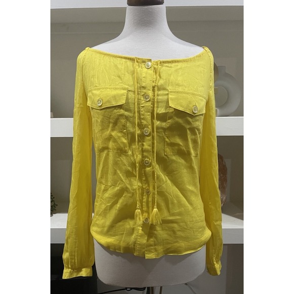 Tory Burch Tops - Tory Burch Blouse Womens Size 0 Yellow Designer Top Lightweight Casual Chic